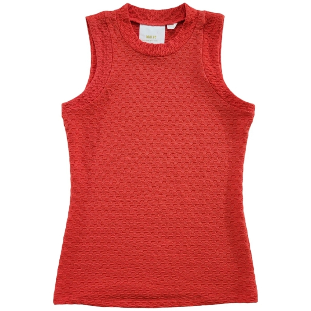 Anthropologie Maeve Knit Tank Top Womens XS‎ Orange Red Jacquard Textured Casual